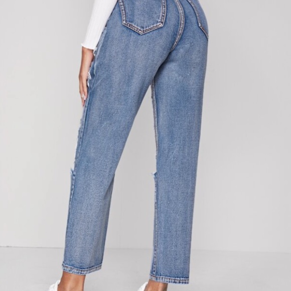 Shein High Waisted Distressed Slant Pocket Baggy Jeans - Picture 5 of 12